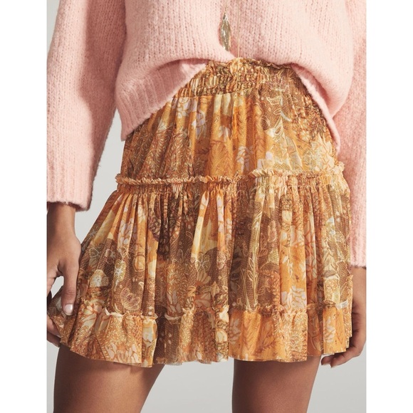 NWT Misa Marion Skirt Small Golden Batik Mesh Ruffles - Picture 1 of 14